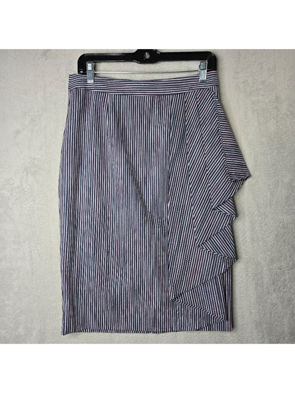 Badgley Mischka 6 Pencil Skirt Ruffle Striped 100% Cotton Business Casual Caree